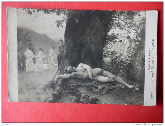 painting by G. Courtois . Sleeping Dionysos - 1212 - Salon de Paris - french art - circulated in Imperial Russia 1917 - JH Postcards