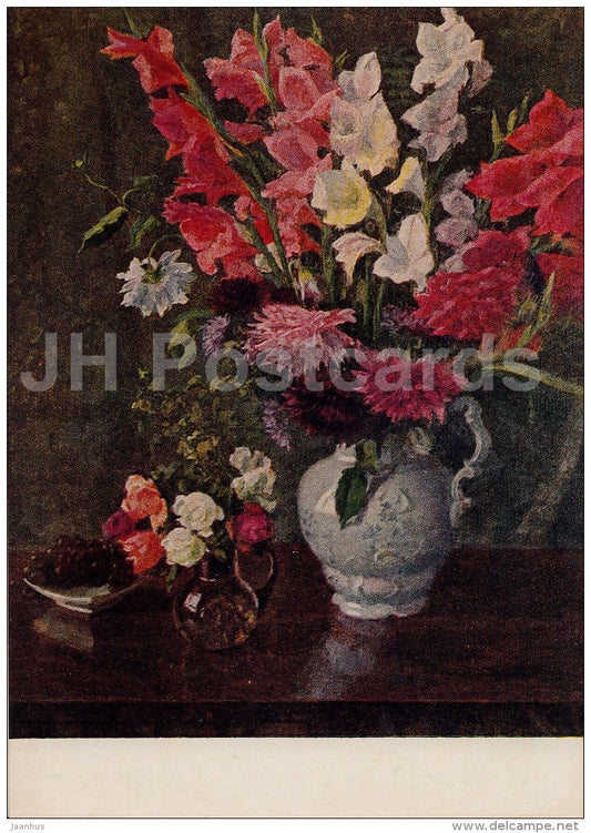 painting by E. Shegal - Gladiolus in the Vase - flowers - Russian art - 1954 - Russia USSR - unused - JH Postcards