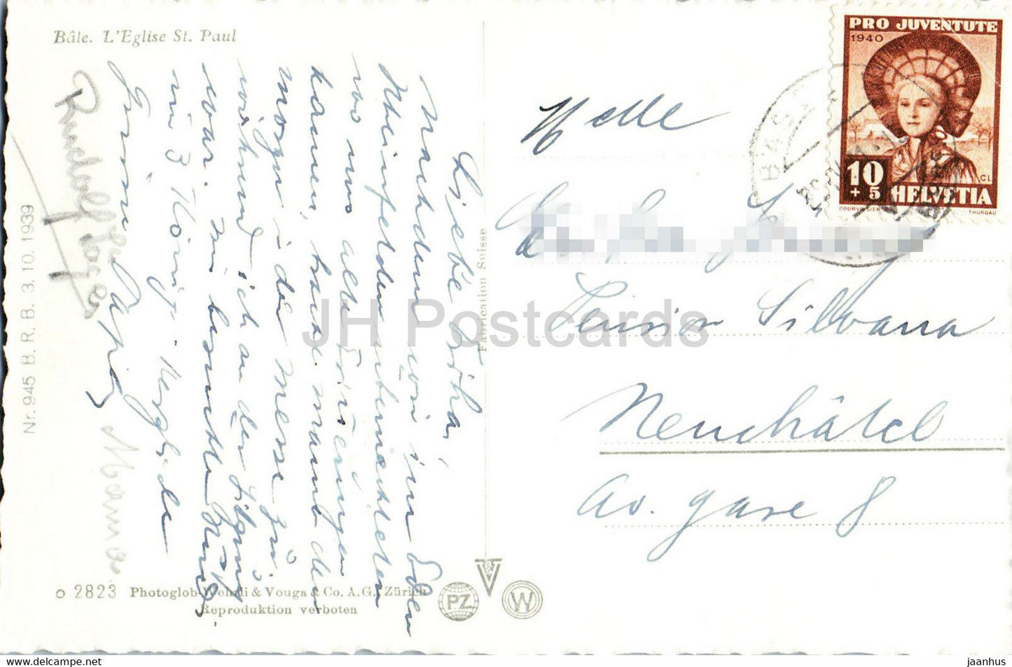 Basel - L' Eglise St Paul - church - 2823 - old postcard - Switzerland - used