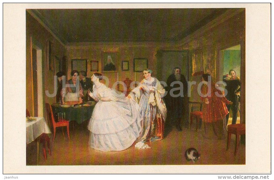 painting by P. Fedotov - The Major´s Marriage Proposal , 1851 - cat - Russian art - Russia USSR - 1979 - unused - JH Postcards