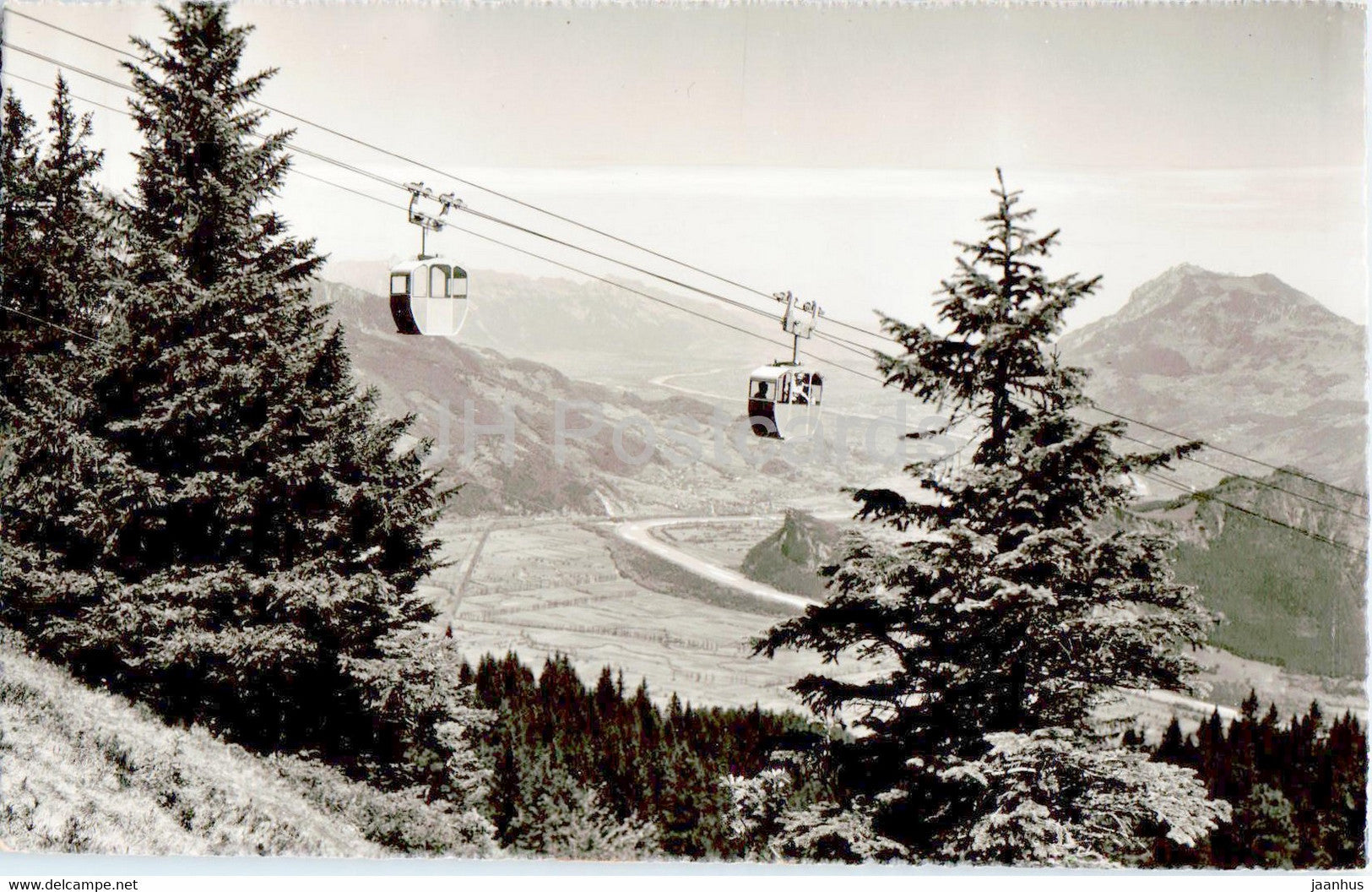 Bergbahn Bad Ragaz - Piz Sol - Blick in's Rheintal - cable car - 291 - old postcard - 1958 - Switzerland - used - JH Postcards