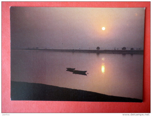 sunset - boats - Sergei Yesenin Museum-Reserve - 1986 - USSR Russia - unused - JH Postcards