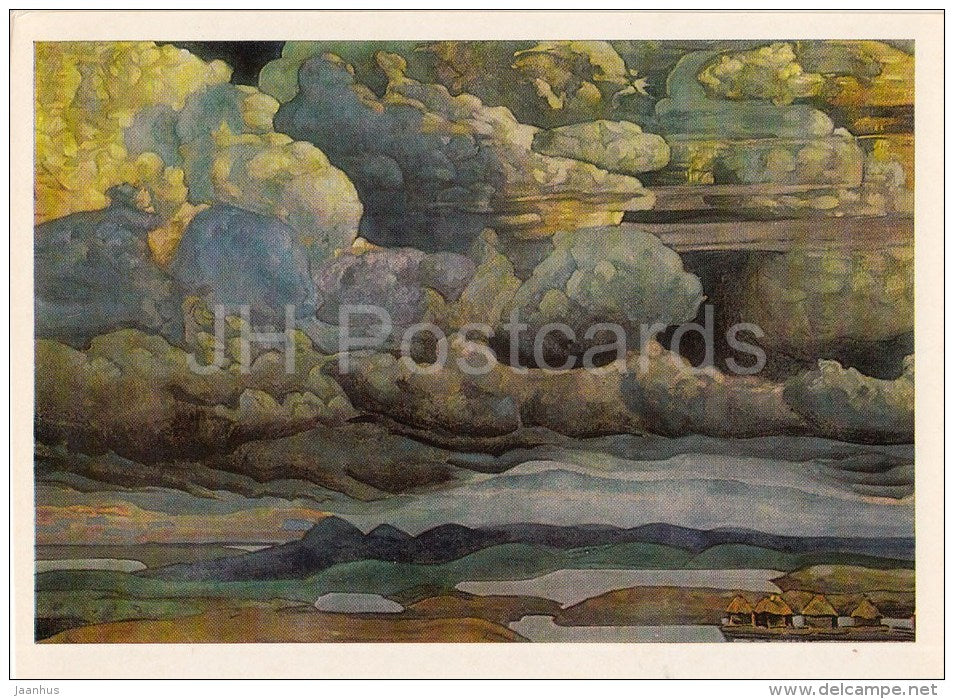 painting by N. Roerich - Heavenly Combat , 1912 - Russian art - 1986 - Russia USSR - unused - JH Postcards