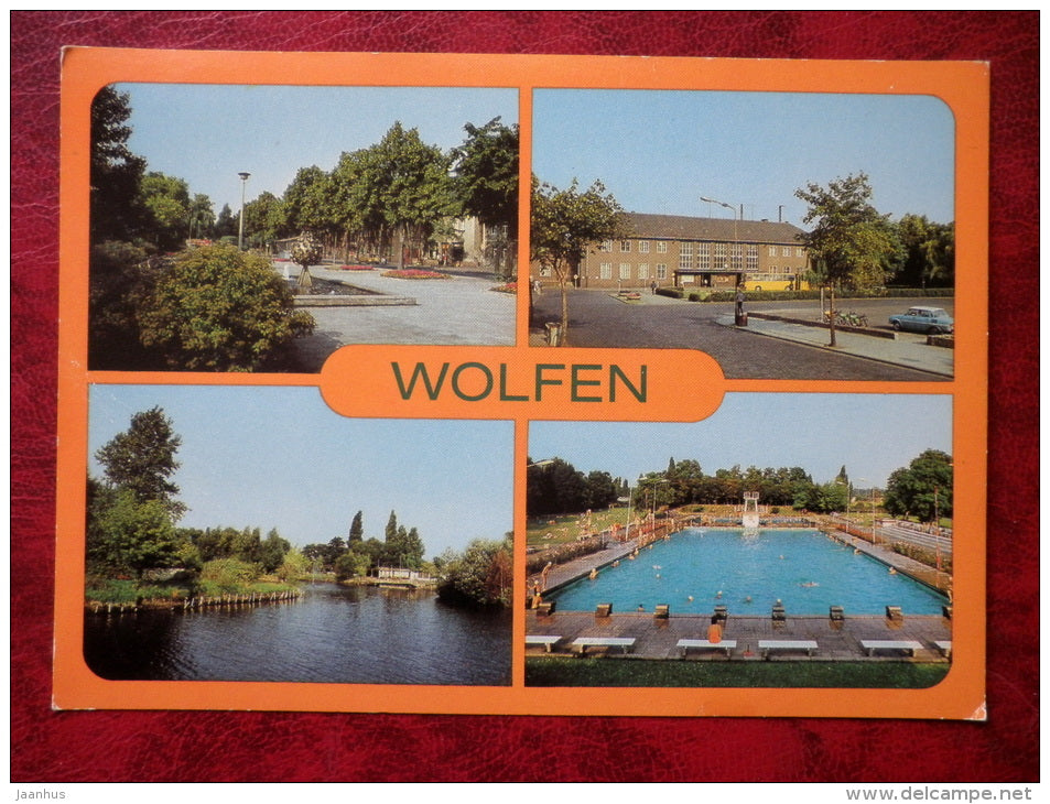 Blick zur Leipziger Strasse - Bahnhof - Naherholungszentrum Fuhneaue - Schwimmbad - Germany - DDR - unused - JH Postcards