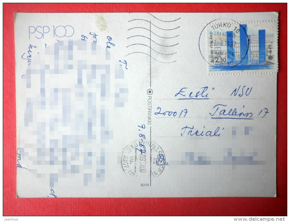 illustration - Postipankki 100 - Postal Bank 100 - CEPT - 8310 - Finland - sent from Finland Turku to Estonia USSR 1987 - JH Postcards