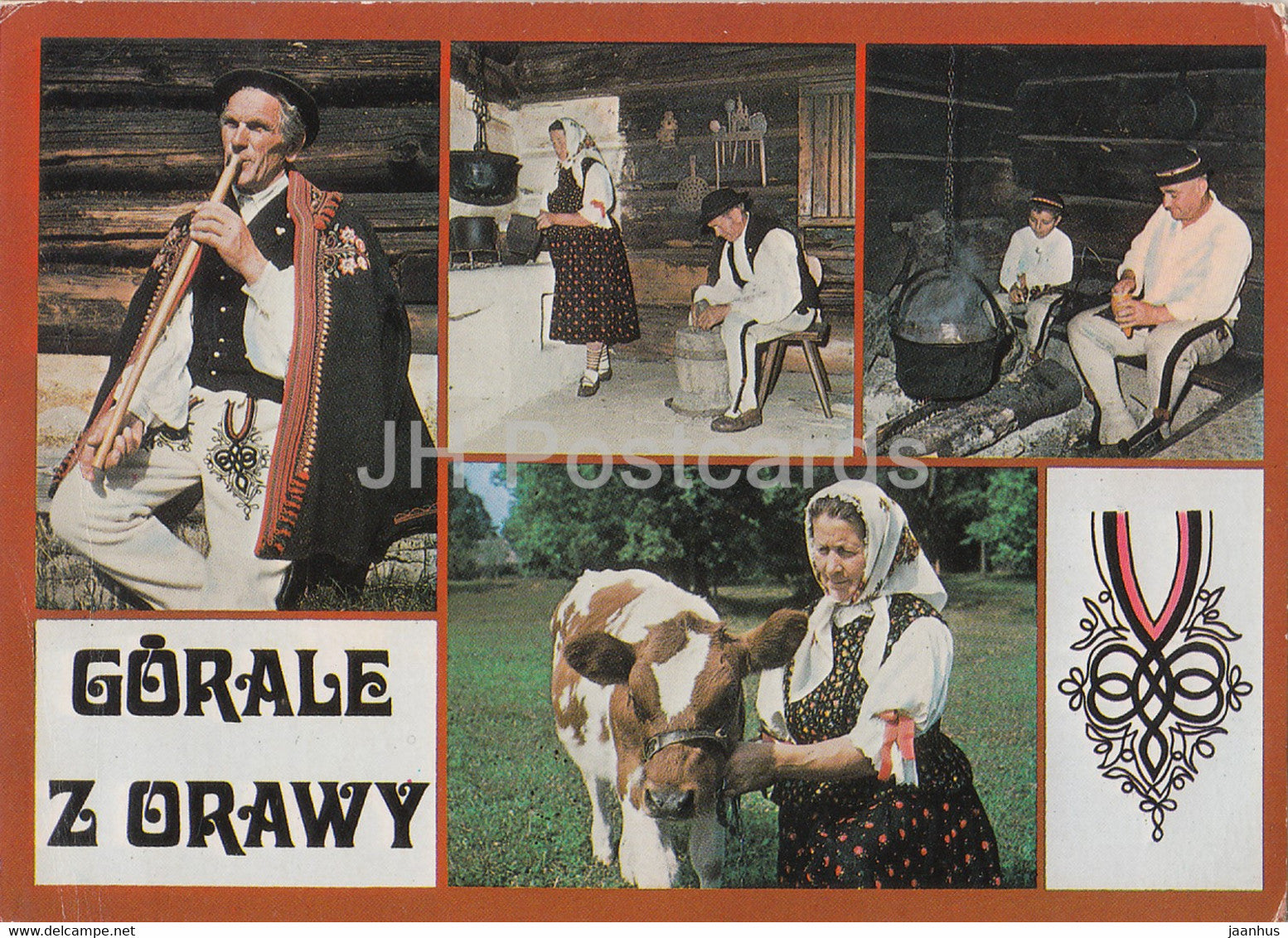 Gorale Z Orawy - Open-air museum in Zubrzyca Gorna - pipe - cow - Polish Folk Costumes - 1987 - Poland - used - JH Postcards