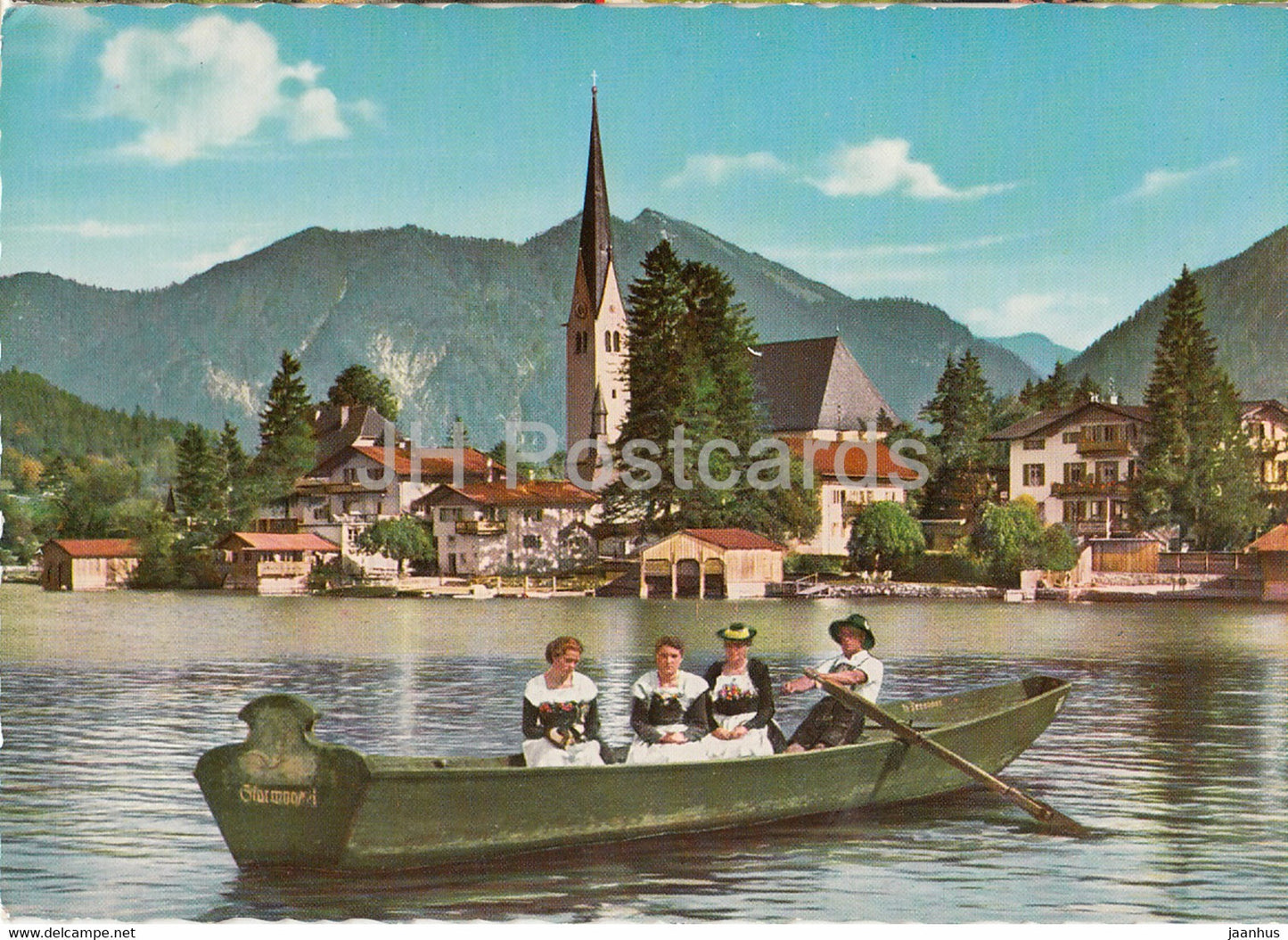 Rottach Egern mit Bodenschneid - Trachtengruppe im boot - boat - folk costumes - Germany - unused - JH Postcards