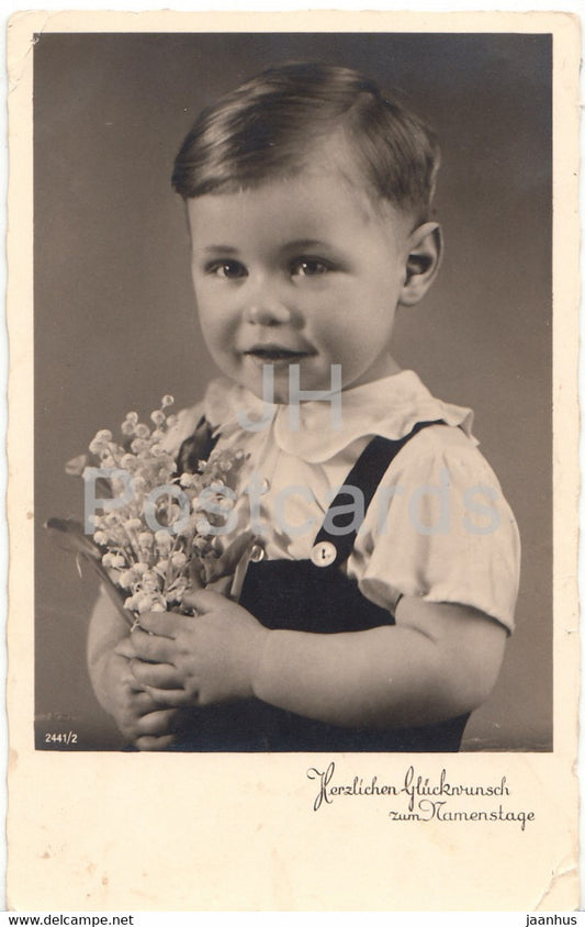 Greeting Card - Herzlichen Gluckwunsch zum Namenstage - boy - 2441/2 - old postcard - 1940 - Germany - used - JH Postcards