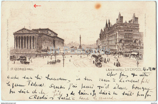 Liverpool - St George's Hall - L&N W Hotel - old postcard - 1900 - England - United Kingdom - used - JH Postcards