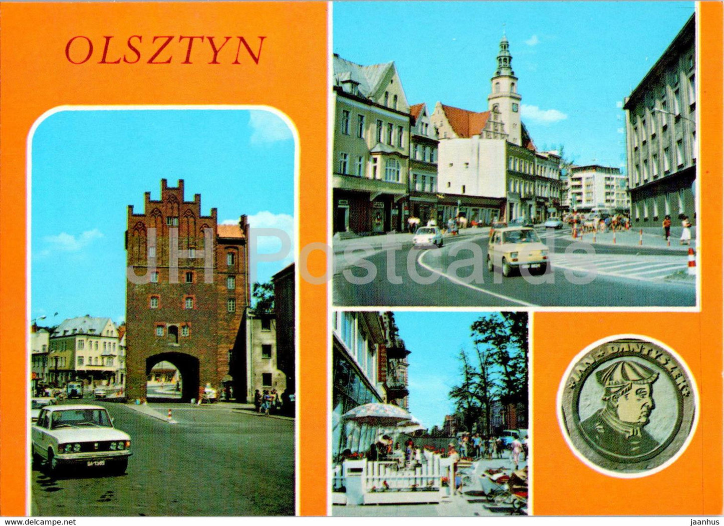 Olsztyn - Gotycka Wysoka Brama - ulica Partyzanow - portret Jana Dantyszka - High Gate - car multiview - Poland - unused - JH Postcards