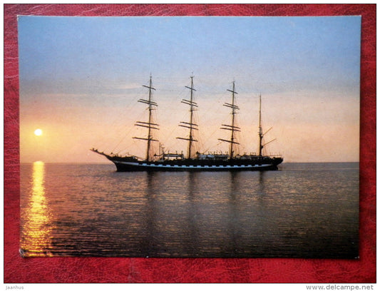 sailing ship in the Gulf of Riga - sunrise - 1986 - Latvia - USSR - unused - JH Postcards