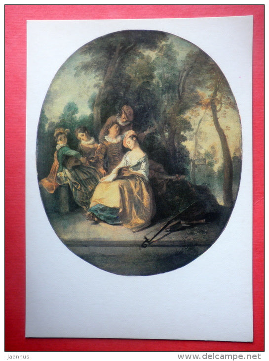 painting by Nicolas Lancret - Concert in the Park - french art - unused - JH Postcards