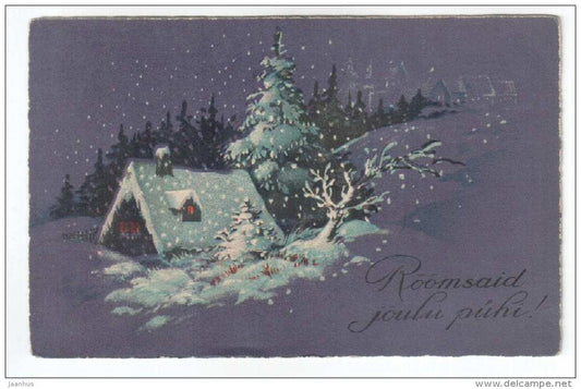 Christmas Greeting Card - house - winter - HWB SER 3500 - old postcard - circulated in Estonia 1933 - used - JH Postcards