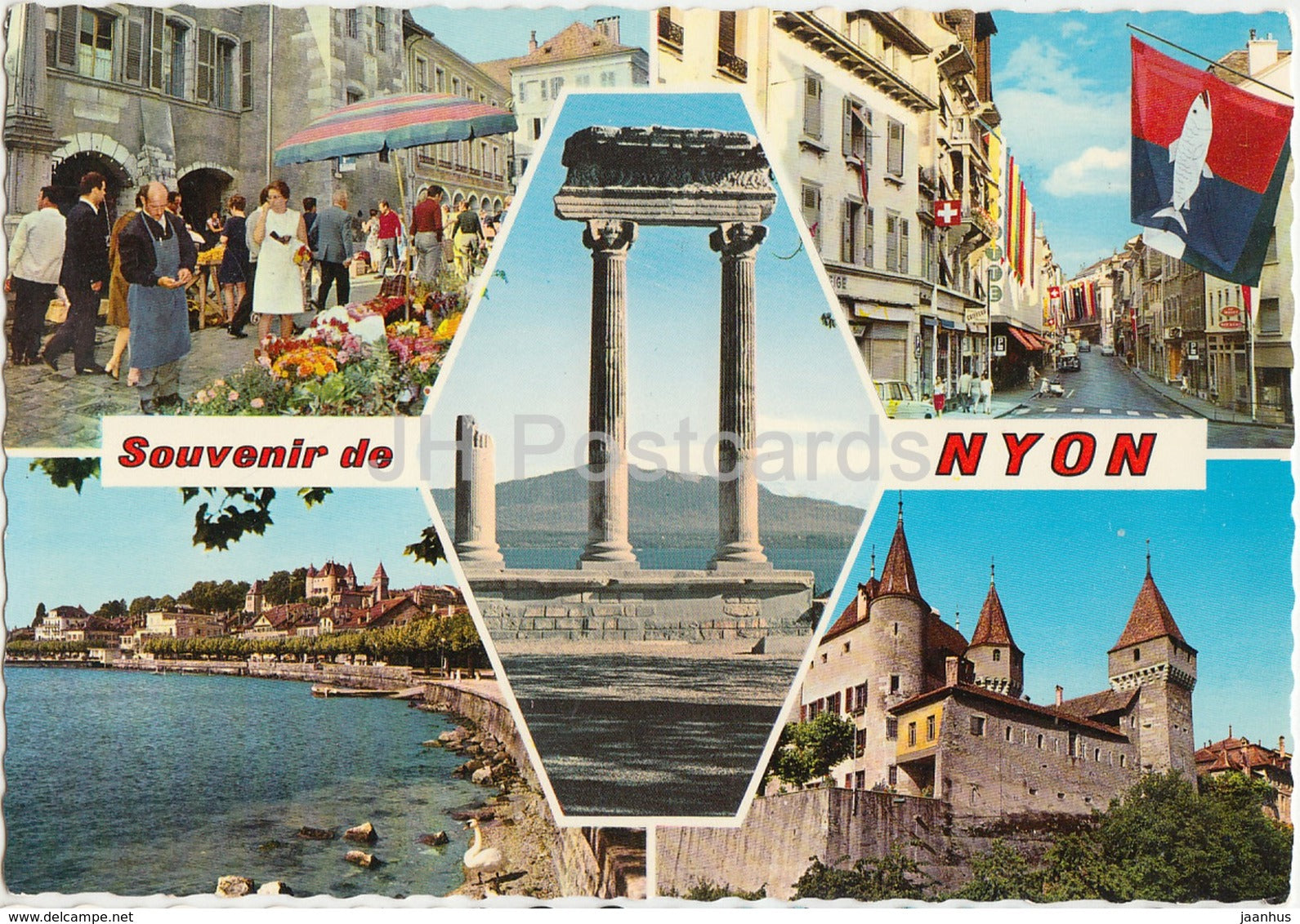 Souvenir de Nyon - Place du Marche - Rue de la Gare - Le Quai - Le Chateau - multiview - 2979 - Switzerland - unused - JH Postcards