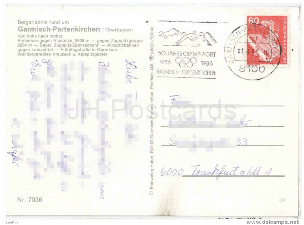 Bergerlebnis rund um Garmisch-Partenkirchen - zug - train - cable car - Oberbayern - 7036 - Germany - 1986 gelaufen - JH Postcards