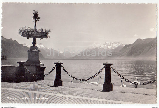 Vevey - Le Quai et les Alpes - 9661 - Switzerland - 1958 - used - JH Postcards