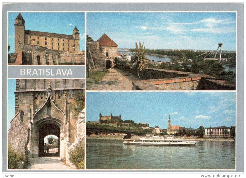 castle - Kovrinova gate - Danube river - Bratislava - Czechoslovakia - Slovakia - used 1986 - JH Postcards