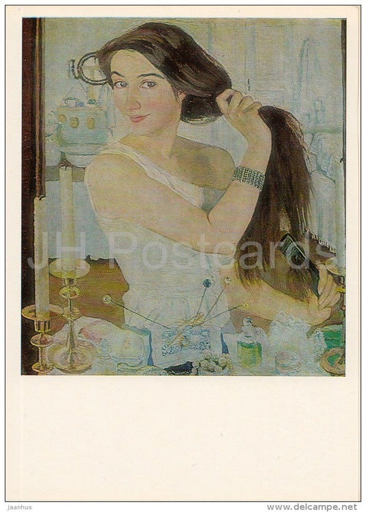 painting by Z. Serebriakova - Woman at Her Toilet , 1909 - Russian art - 1986 - Russia USSR - unused - JH Postcards