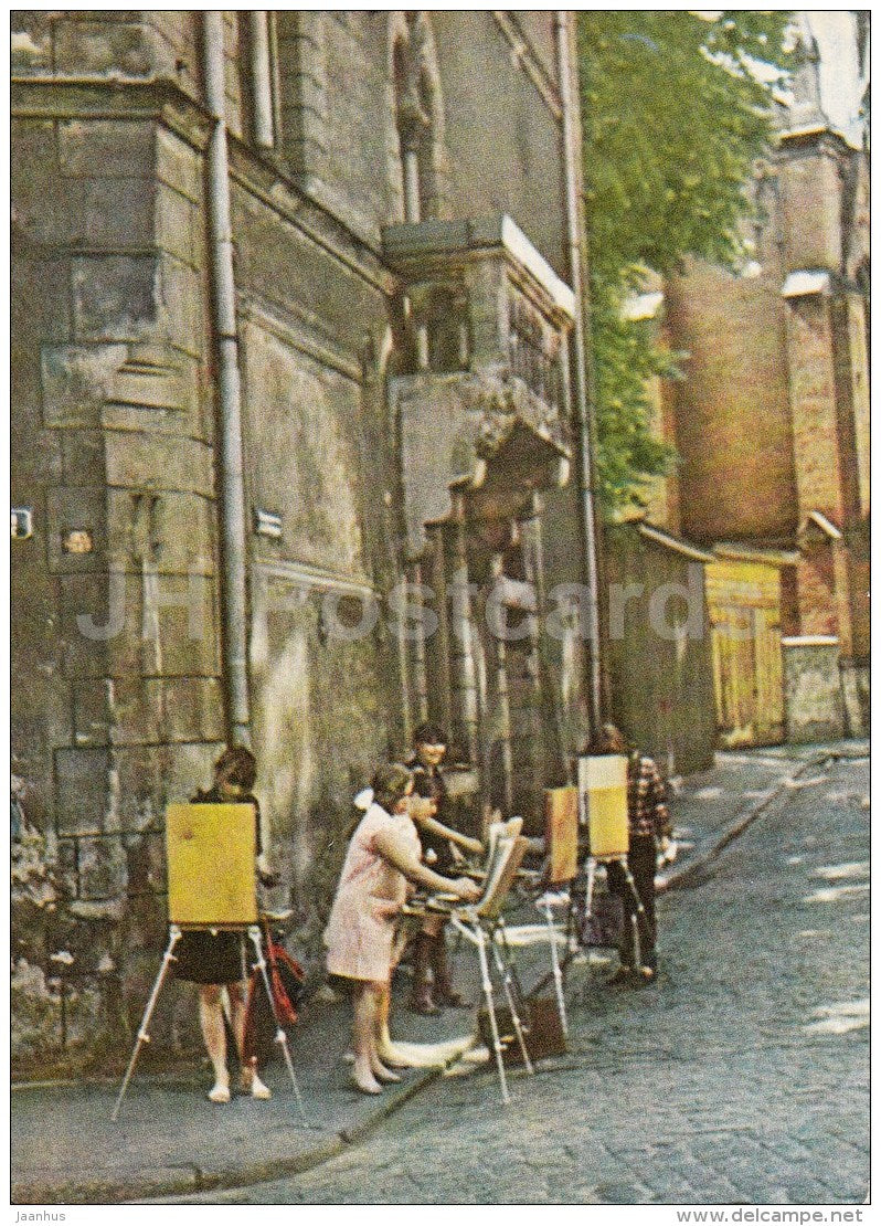 Bibliotekas street in Old Riga - old town - painters - Riga - Latvia USSR - unused - JH Postcards