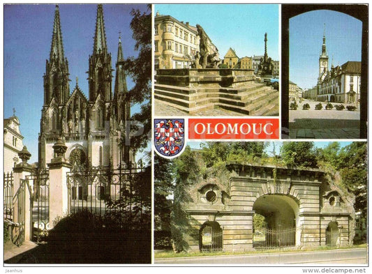 Olomouc - St. Vaclav house - Neptune Fountain - Town hall on Peace square - Czechoslovakia - Czech - used - JH Postcards