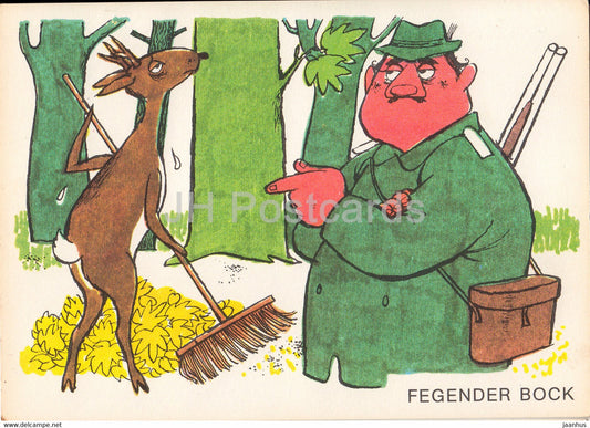 Fegender Bock - deer - hunter - Horrido & Weidmannsheil - humour - DDR Germany - unused - JH Postcards