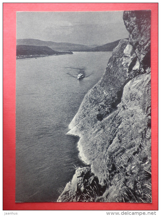 Rocks - passenger boat - Yenisei River - 1956 - Russia USSR - unused - JH Postcards