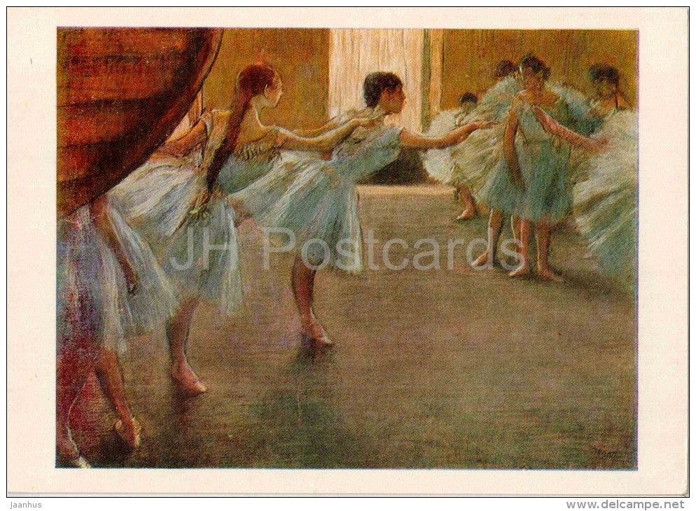 painting by Edgar Degas - Rehersal of a Ballet , 1875 - ballerina - french art - unused - JH Postcards