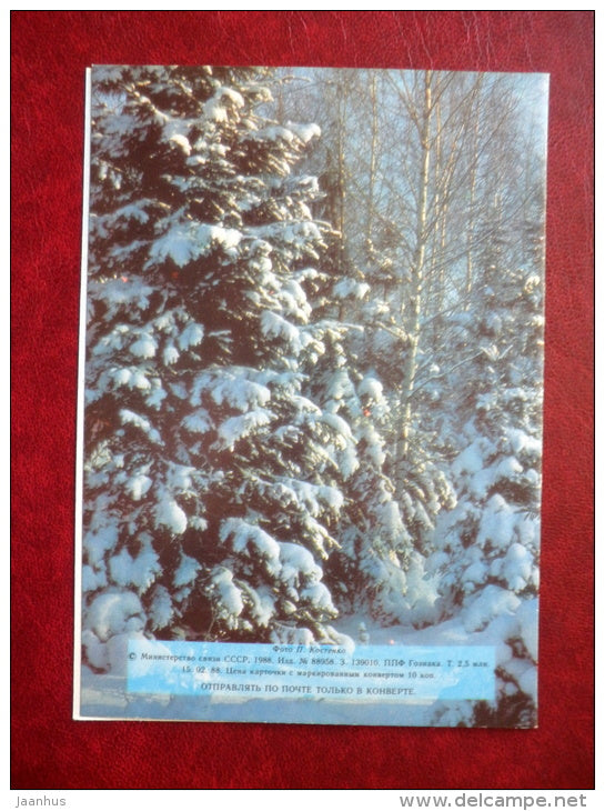 New Year greeting card - winter forest - 1988 - Russia USSR - used - JH Postcards