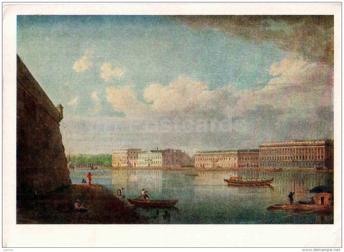 painting by F. Alexeyev - view of the Palace Embankment from the Peter and Paul Fortress , 1790s - Russian art - unused - JH Postcards