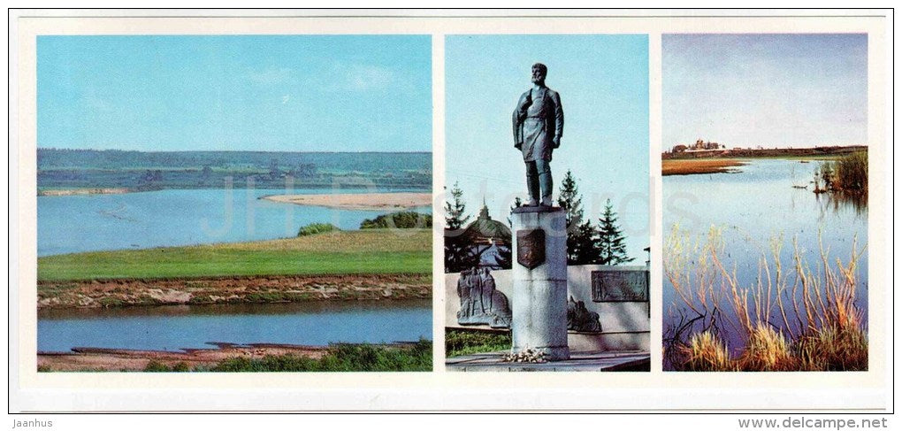 meadows - monument to geographer Semen Dezhnev - Cape Dezhnev - Veliky Ustyug - Russia USSR - 1977 - unused - JH Postcards