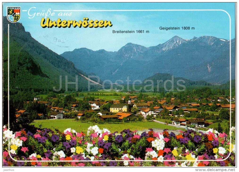 Grüsse aus Unterwössen - Chiemgau - Breitenstein 1661 - Geigelstein 1808 - mountains - 1996 gelaufen - JH Postcards