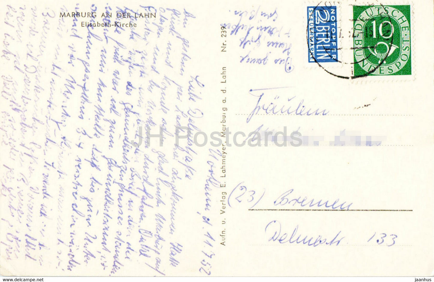 Marburg an der Lahn - Elisabeth Kirche - church - old postcard - 1952 - Germany - used