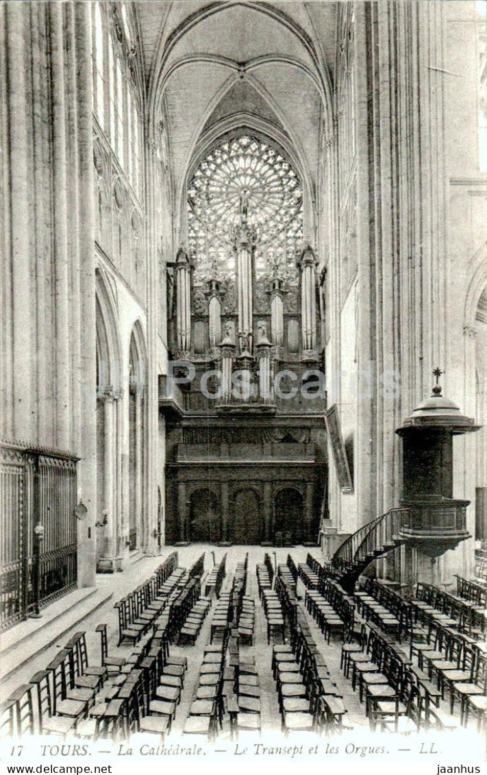 Tours - La Cathdrale - Le Transept et les Orgues - interior - cathedral - 17 - old postcard - France - unused - JH Postcards