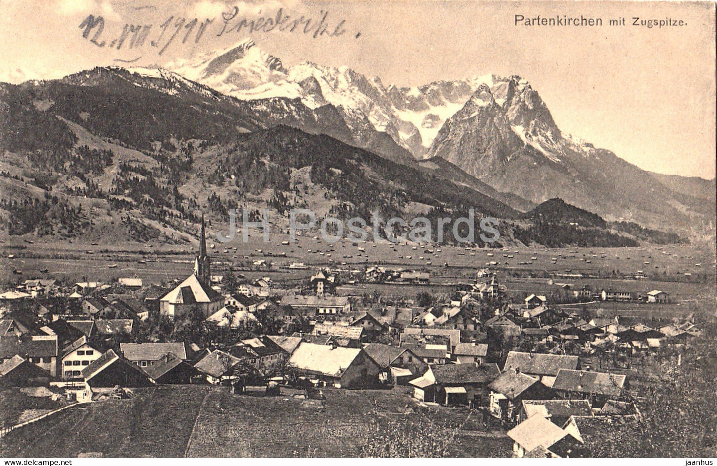 Partenkirchen mit Zugspitze - old postcard - 1910 - Germany - used - JH Postcards