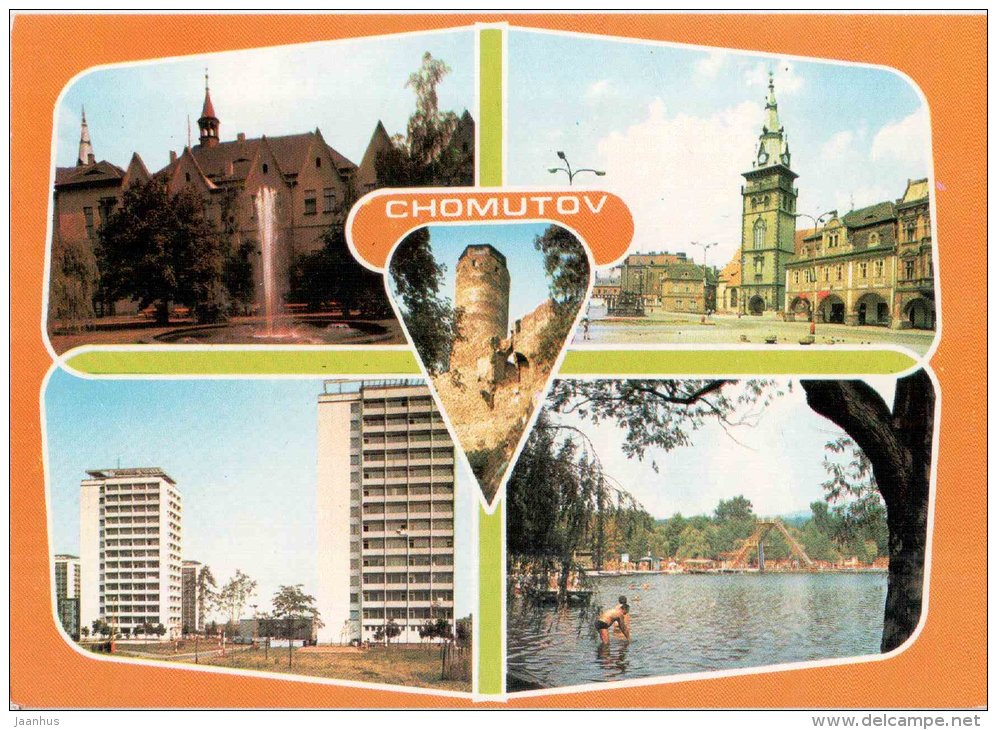 Chomutov - town hall - 1. May square - Sidliste Horny village - castle - Czechoslovakia - Czech - unused - JH Postcards