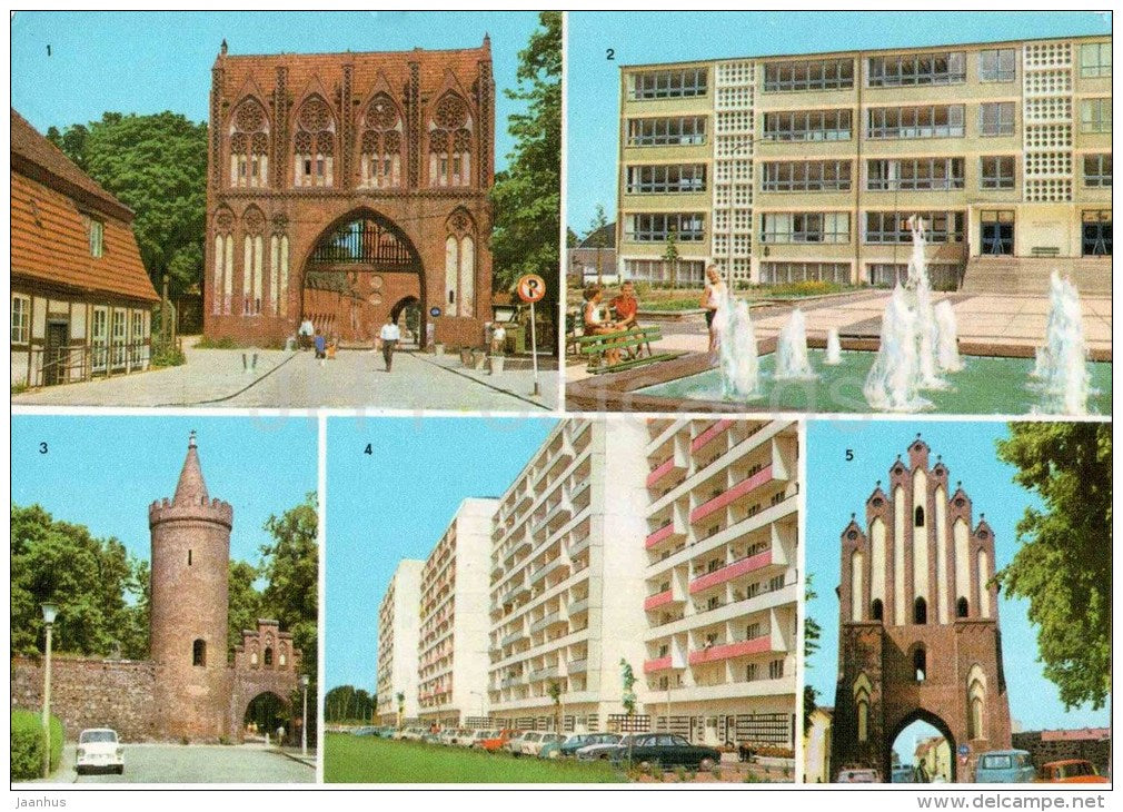 Neubrandenburg - Stargarder Tor - Fangelturm - Leninstrasse - Das Neue Tor - Germany - 1975 gelaufen - JH Postcards