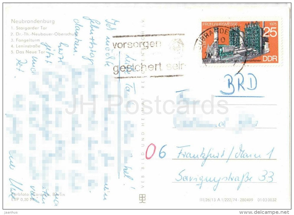 Neubrandenburg - Stargarder Tor - Fangelturm - Leninstrasse - Das Neue Tor - Germany - 1975 gelaufen - JH Postcards