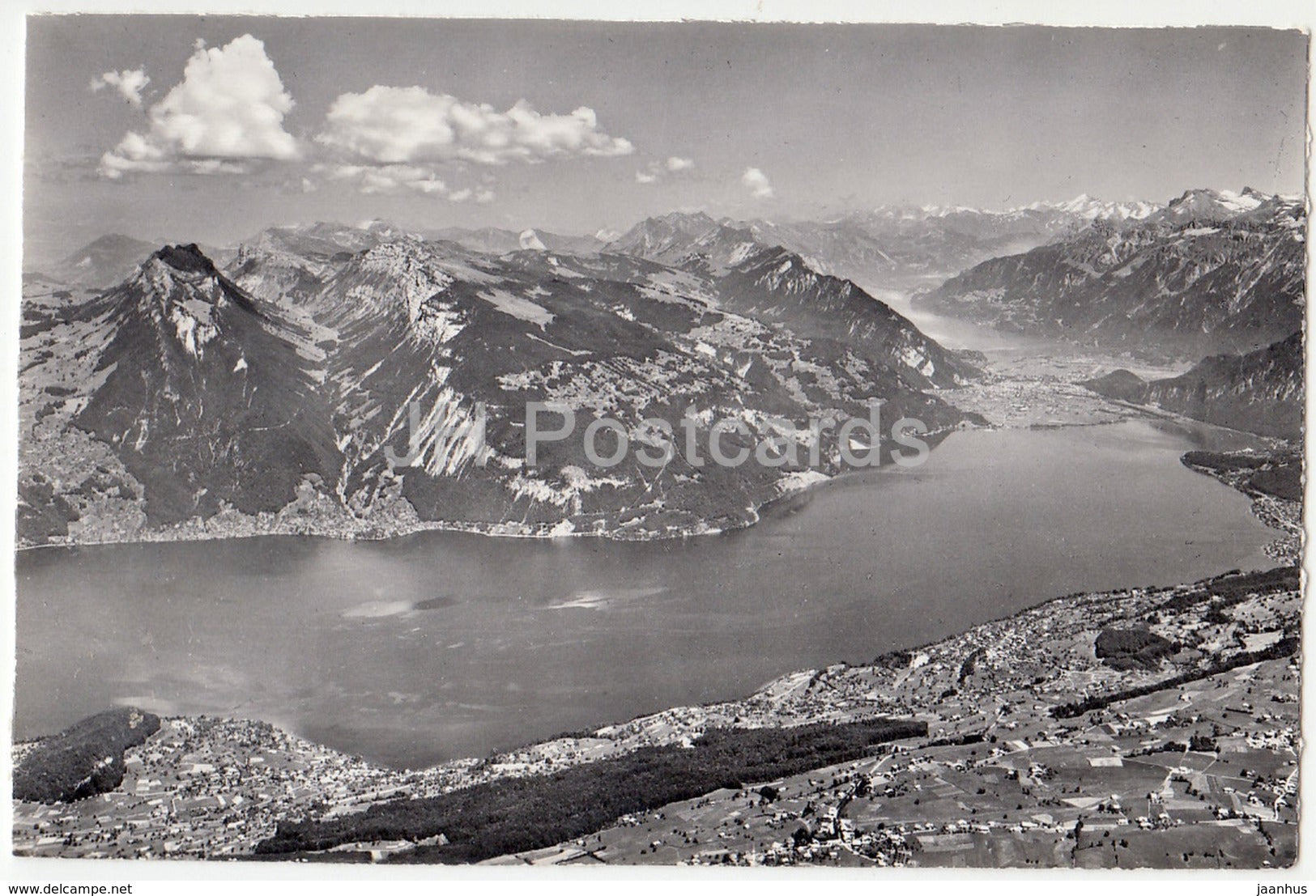 Blick vom Niesen - Thuner- u. Brienzersee - Justistal - Beatenberg - Interlaken - 31410 - Switzerland - 1966 - used - JH Postcards