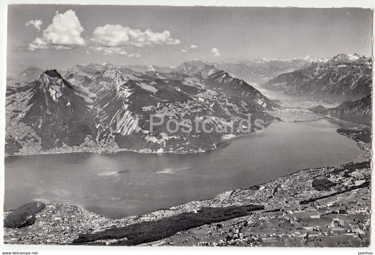 Blick vom Niesen - Thuner- u. Brienzersee - Justistal - Beatenberg - Interlaken - 31410 - Switzerland - 1966 - used - JH Postcards