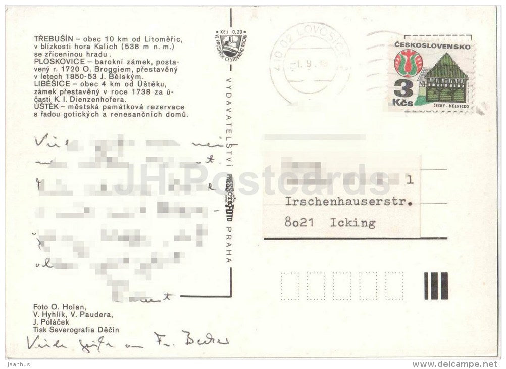 Trebusin - Ploskovice , castle - Libesice - Ustek - Czechoslovakia - Czech - used 1989 - JH Postcards