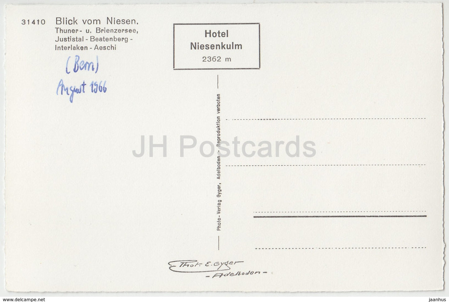 Blick vom Niesen - Thuner- u. Brienzersee - Justistal - Beatenberg - Interlaken - 31410 - Switzerland - 1966 - used