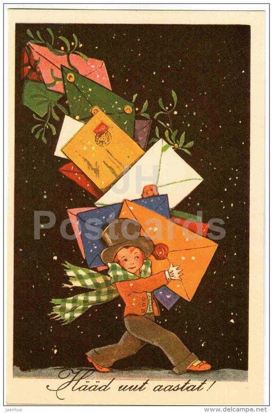 New Year Greeting Card - boy - mai - REPRODUCTION ! - 1988 - Estonia USSR - unused - JH Postcards