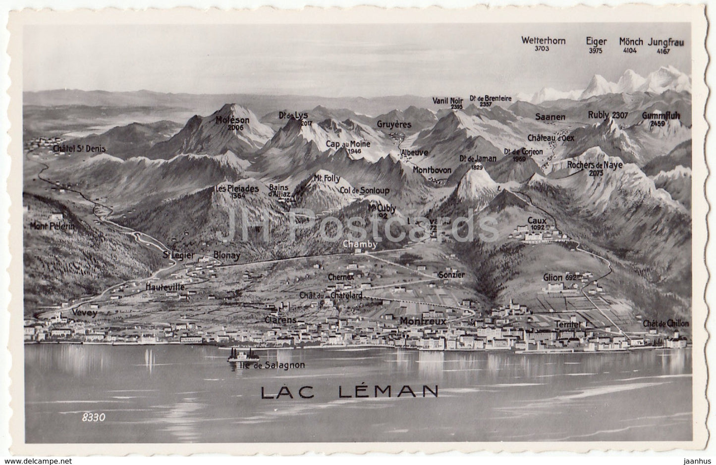 Lac Leman - 8330 - Switzerland - 1949 - used - JH Postcards