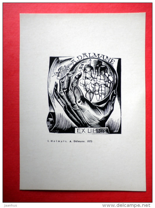 Ex Libris - A. Dalmane - illustration by L. Helmuts - hand - 1975 - Latvia USSR - unused - JH Postcards