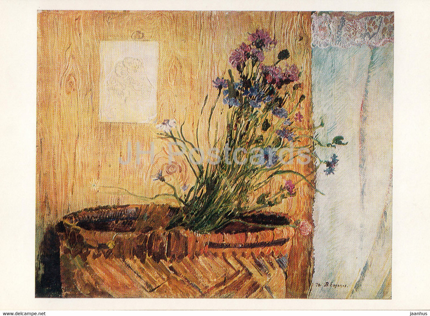 painting by Vasily Ezdakov - Cornflowers - flowers - Russian art - 1985 - Russia USSR - unused - JH Postcards