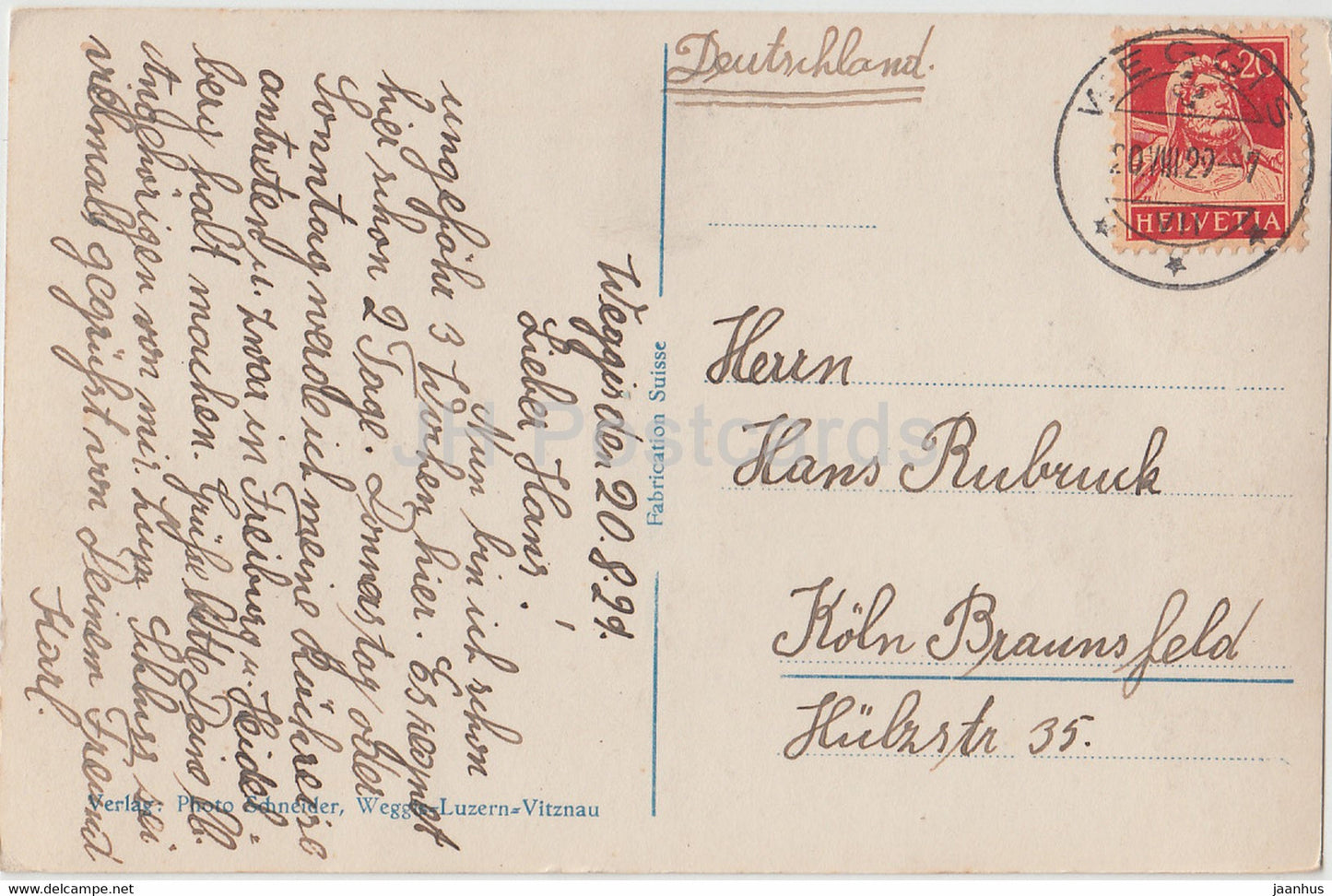 Weggis von der Rigistrasse - 04 - alte Postkarte - 1929 - Schweiz - gebraucht