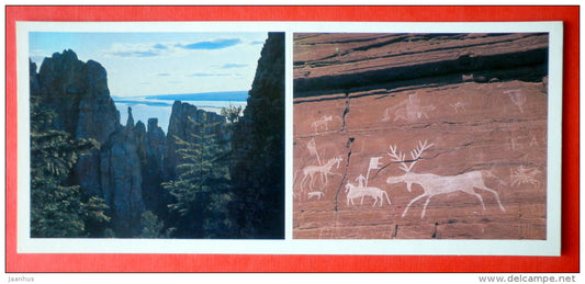 Rocks - petroglyphs - ancient rock paintings - Lena river - 1982 - USSR Russia - unused - JH Postcards