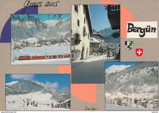 Gruss aus Bergun - Bravuogn 1400 m - train - multiview - Switzerland - used - JH Postcards