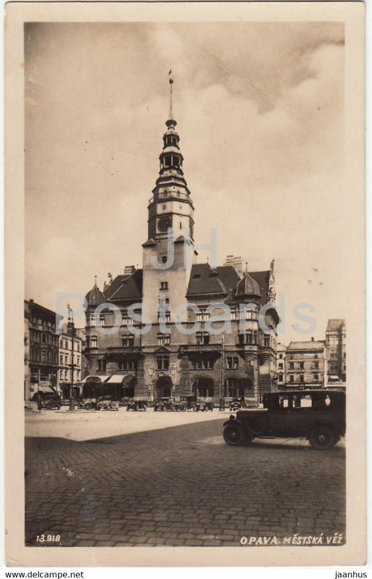 Opava - Mestska Vez - old car - old postcard - 1932 - Czechoslovakia - Czech Republic - used - JH Postcards