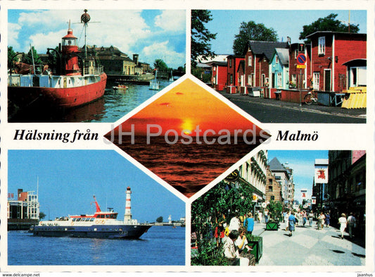 Halsningar fran Malmo - ship - boat - multiview - Sweden - unused - JH Postcards